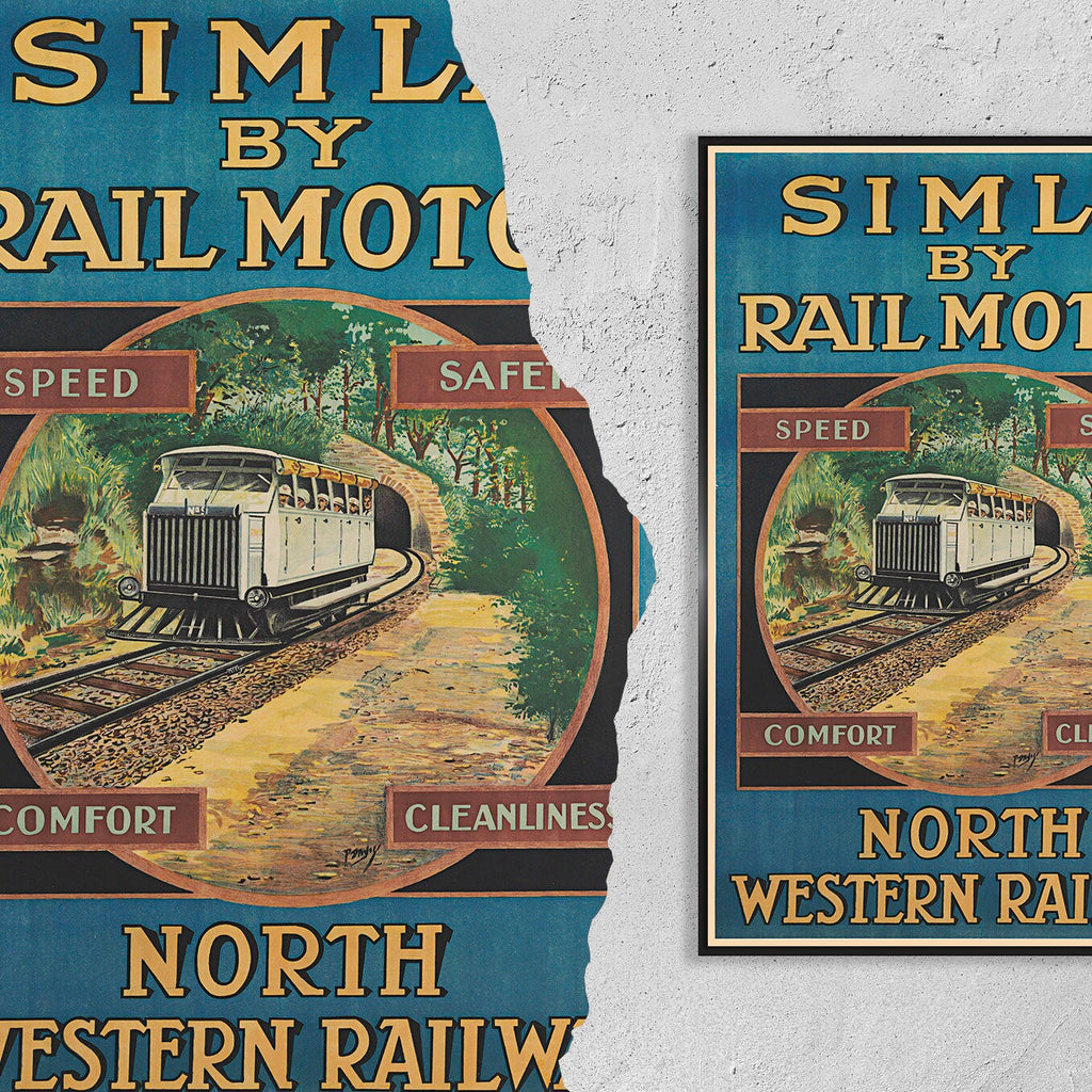 Hi-Res Print - A4, A3...20x30 inch... Simla By Rail Motor, Visit India - Vintage Travel Poster