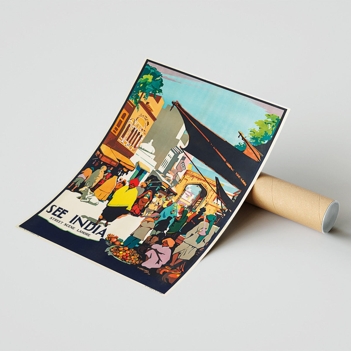 Vintage Fine Art Poster - A4, A1...20x30 Zoll... Straßenszene Lahore, See India - Vintage Reiseplakat