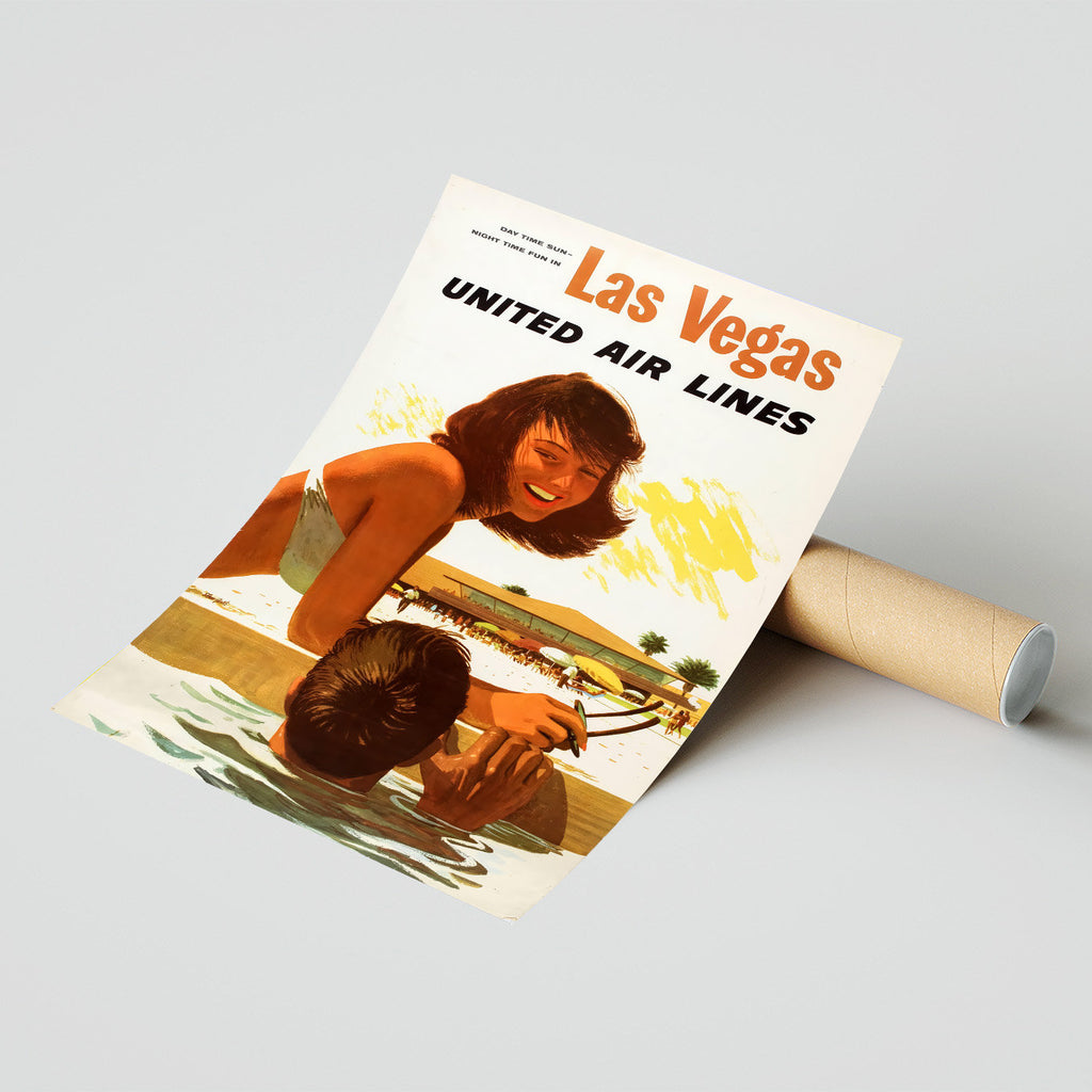 Hochauflösender Druck – A4, A3... 20x30 Zoll... Las Vegas United Air Lines Poster Tag Sonne Nacht – Vintage Airline Poster