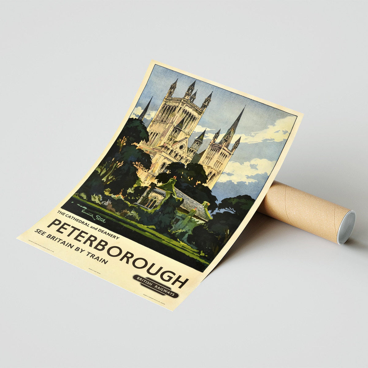 Hi-Res-Druck - A4, A3...20x30 Zoll... Zug Kathedrale Peterborough British Railways - Vintage Reiseplakat