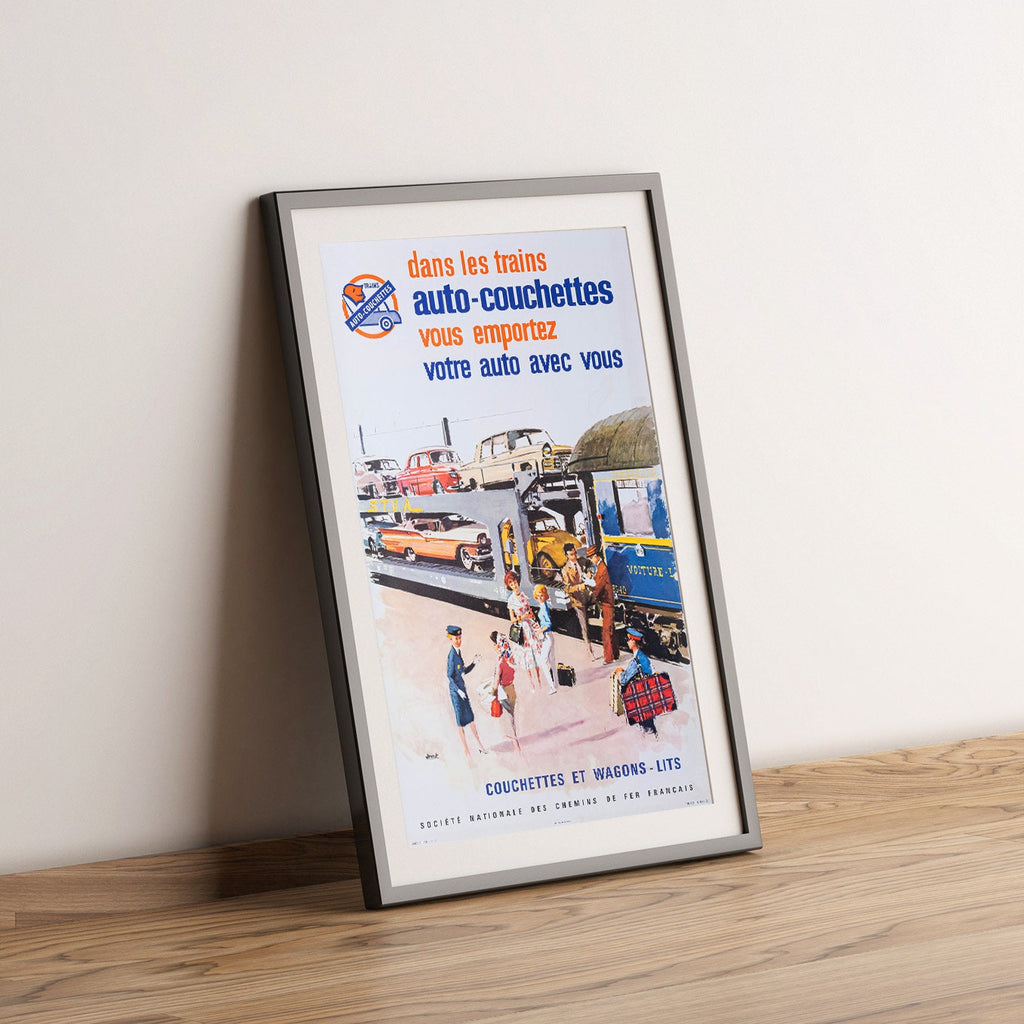 Hochauflösender Druck - A4, A3... 20x30 Zoll... Schlafwagen, Autos, Zug, Eisenbahnen, Auto, 1963 - Vintage Reiseplakat