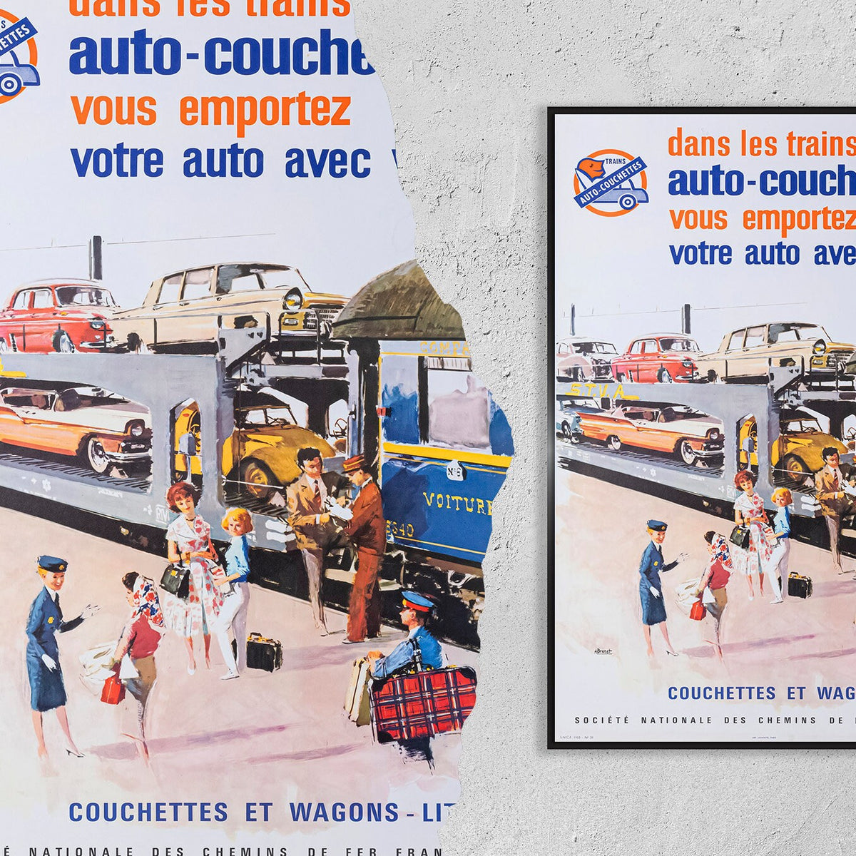 Hochauflösender Druck - A4, A3... 20x30 Zoll... Schlafwagen, Autos, Zug, Eisenbahnen, Auto, 1963 - Vintage Reiseplakat