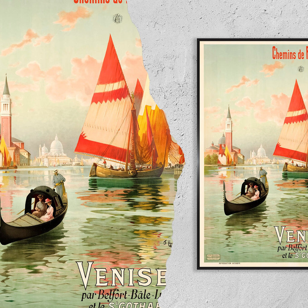 Hi-Res Print - A4, A3...20x30 Zoll... Venedig Gondel Bragozzo San Marco 1890 - Vintage Airline Poster