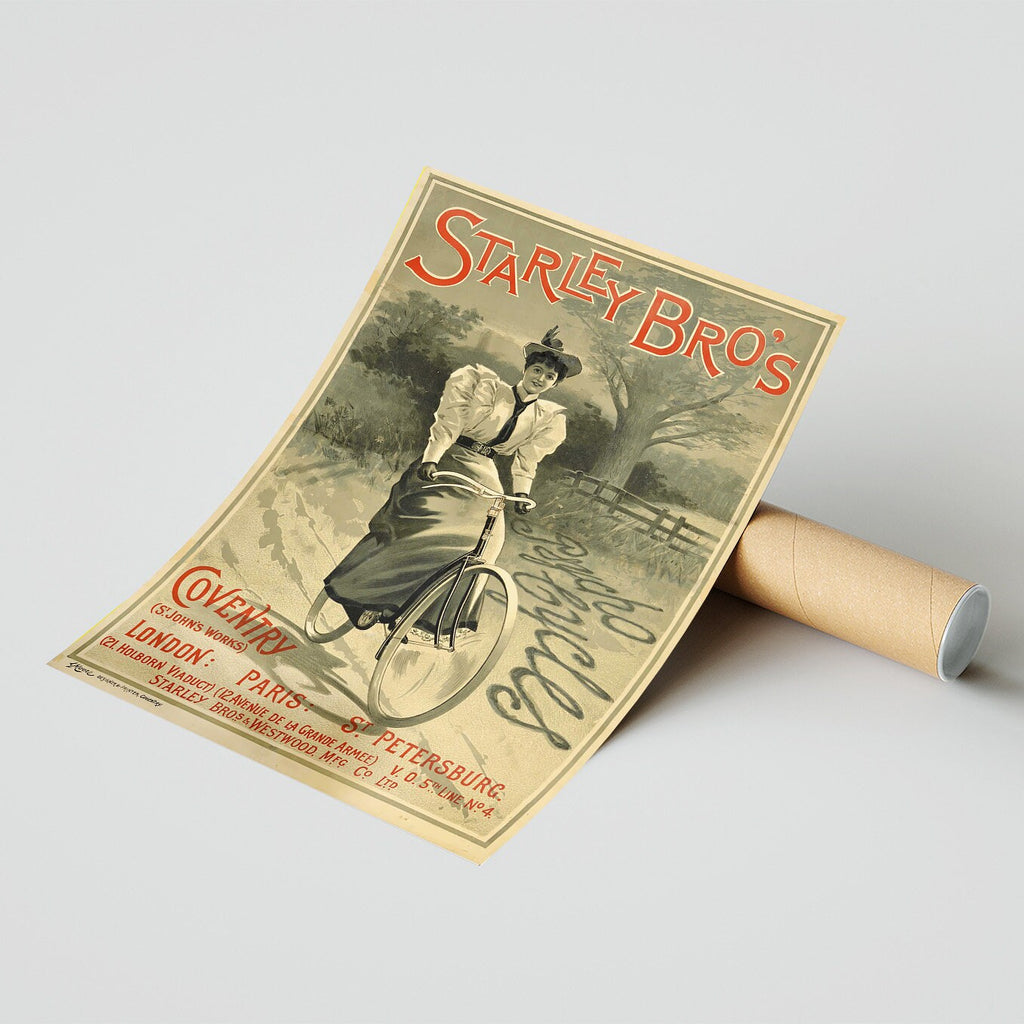 Hi-Res-Druck - A4, A3...20x30 Zoll... Starley Bros Psycho Cycles Coventry Fahrrad, 1890 - Antikes Werbeplakat