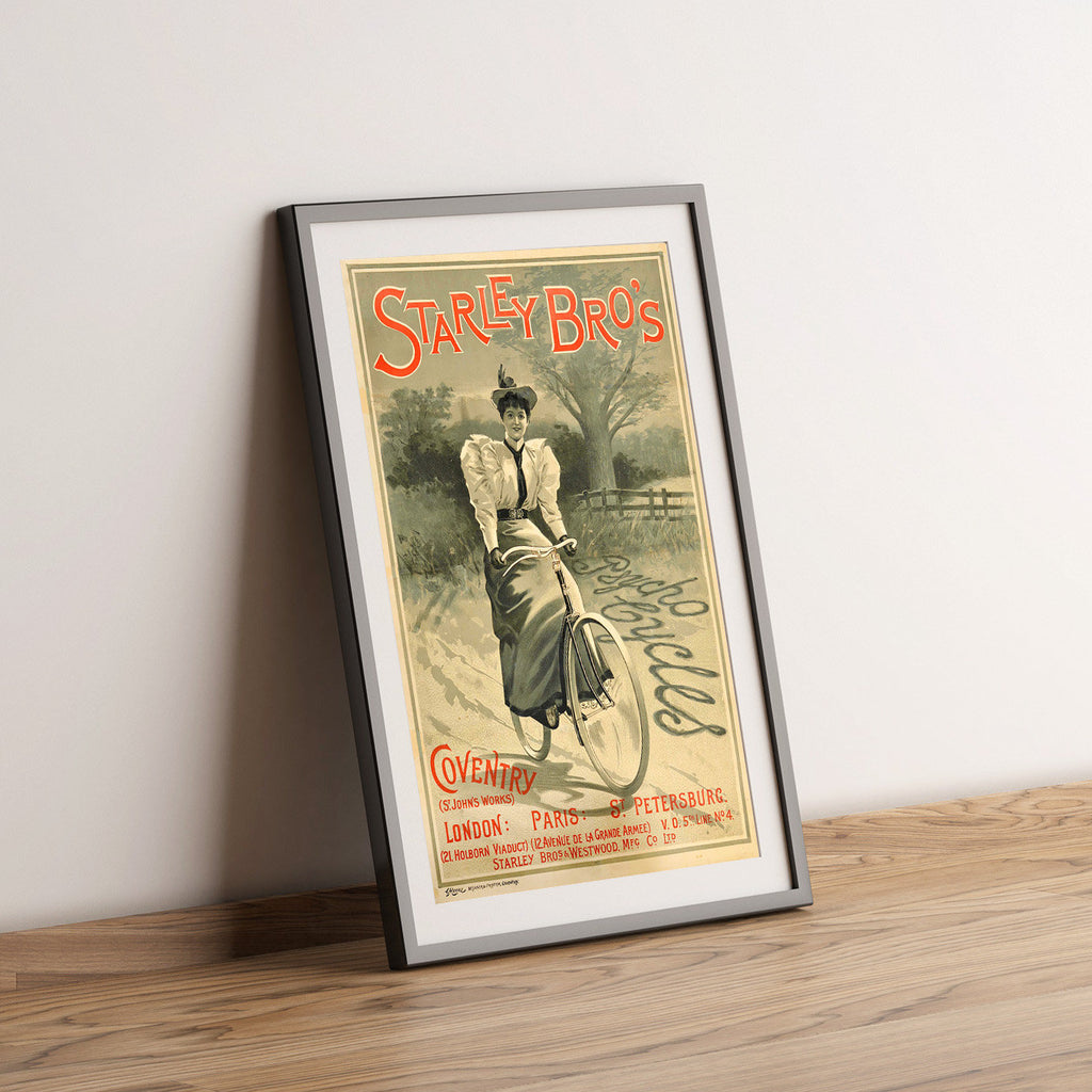 Hi-Res-Druck - A4, A3...20x30 Zoll... Starley Bros Psycho Cycles Coventry Fahrrad, 1890 - Antikes Werbeplakat