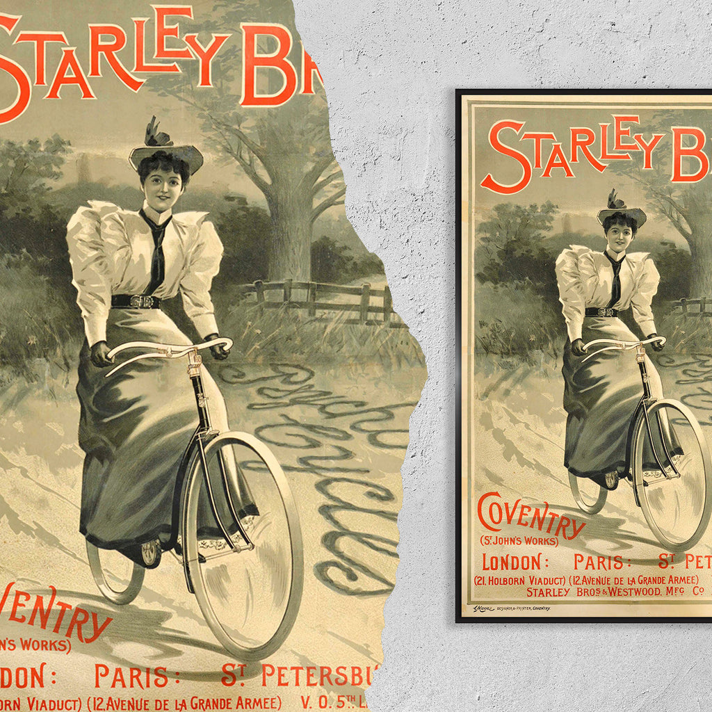 Hi-Res-Druck - A4, A3...20x30 Zoll... Starley Bros Psycho Cycles Coventry Fahrrad, 1890 - Antikes Werbeplakat