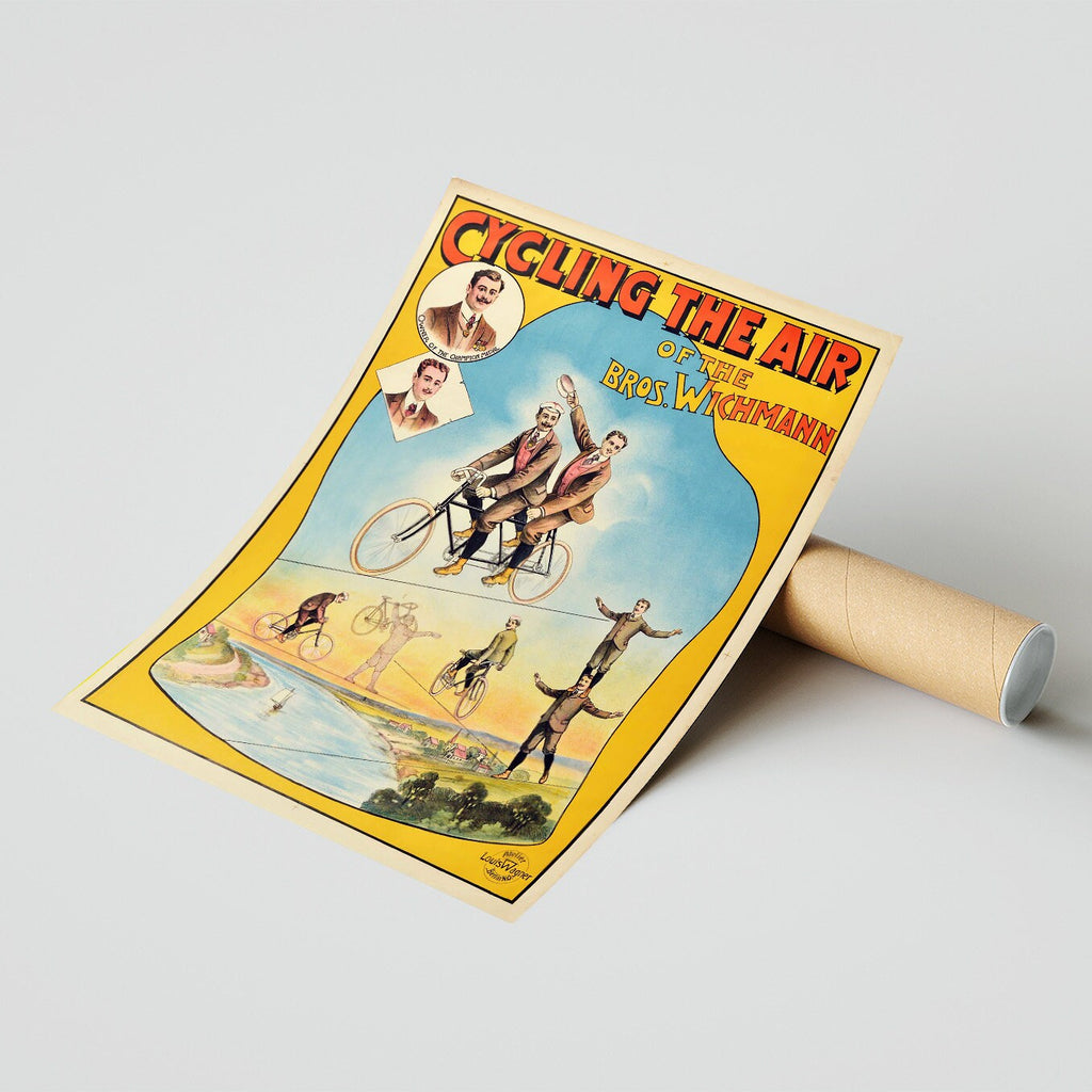 Hi-Res Print - A4, A3...20x30 Zoll... Radsport, The Air Bros Wichmann Design, 1905 - Antikes Zirkus-Werbeplakat