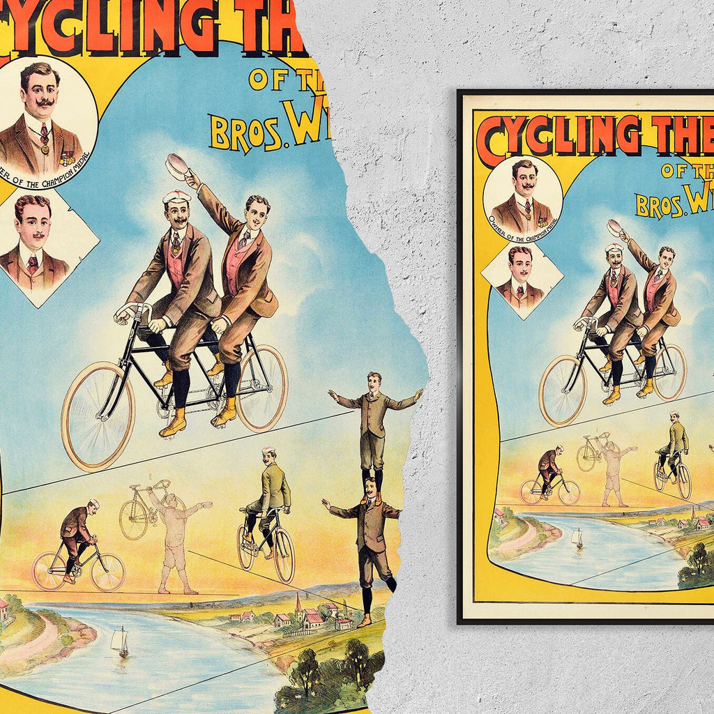 Hi-Res Print - A4, A3...20x30 Zoll... Radsport, The Air Bros Wichmann Design, 1905 - Antikes Zirkus-Werbeplakat