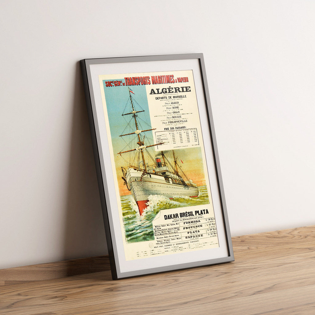 Hi-Res Print - A4, A3...20x30 Zoll... Maritimes Algerien Südamerika Kreuzfahrt Reisen, 1910 - Antikes Transportplakat