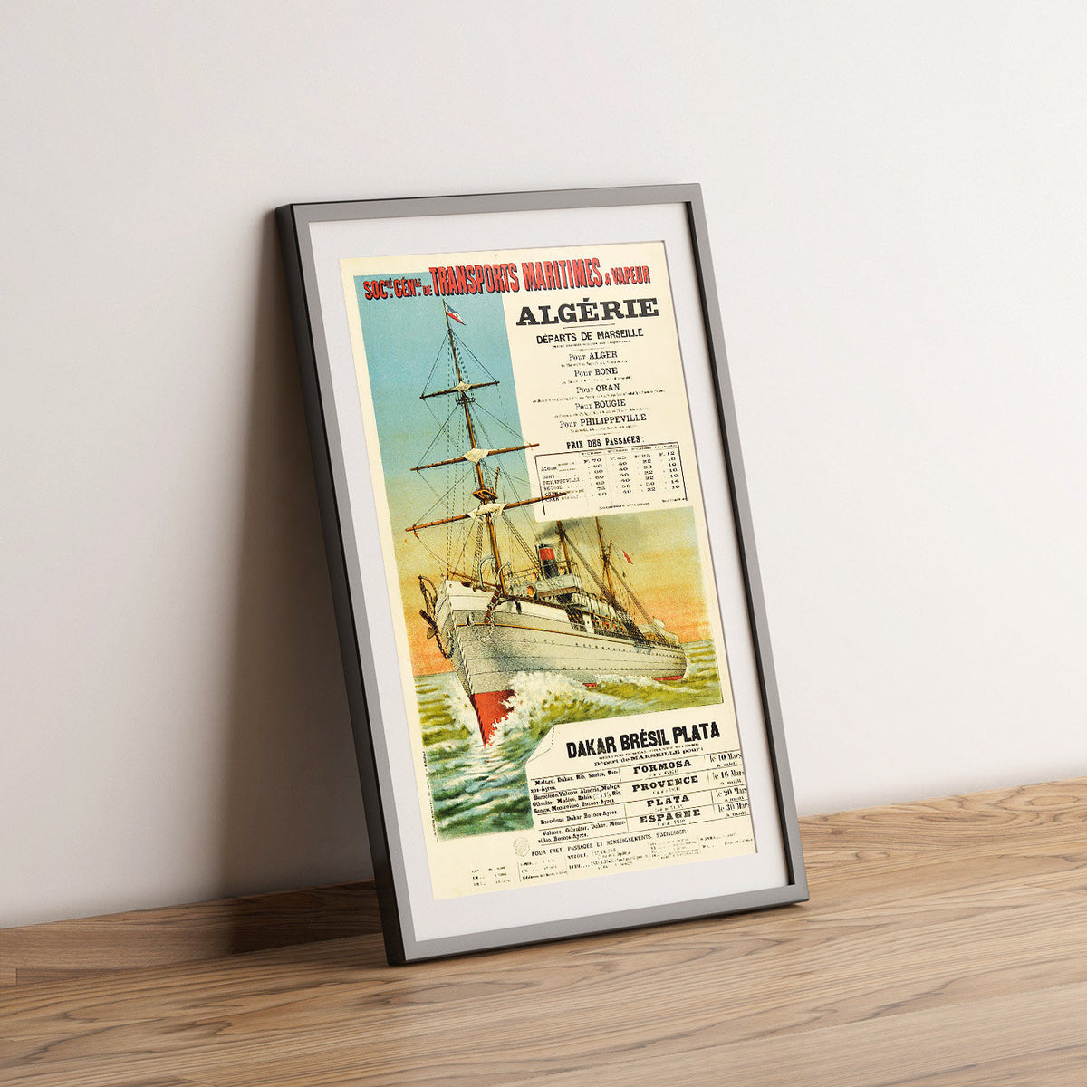 Hi-Res Print - A4, A3...20x30 Zoll... Maritimes Algerien Südamerika Kreuzfahrt Reisen, 1910 - Antikes Transportplakat