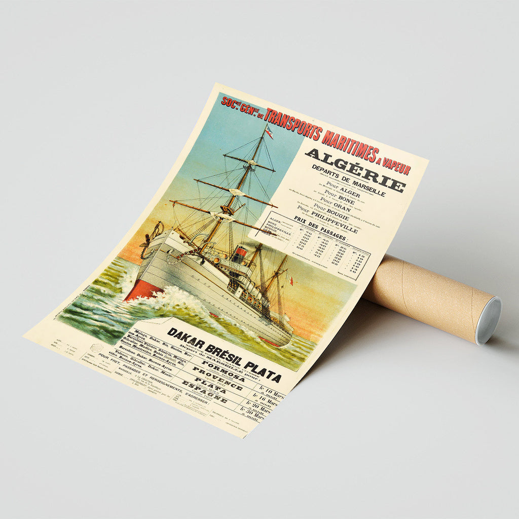 Hi-Res Print - A4, A3...20x30 Zoll... Maritimes Algerien Südamerika Kreuzfahrt Reisen, 1910 - Antikes Transportplakat