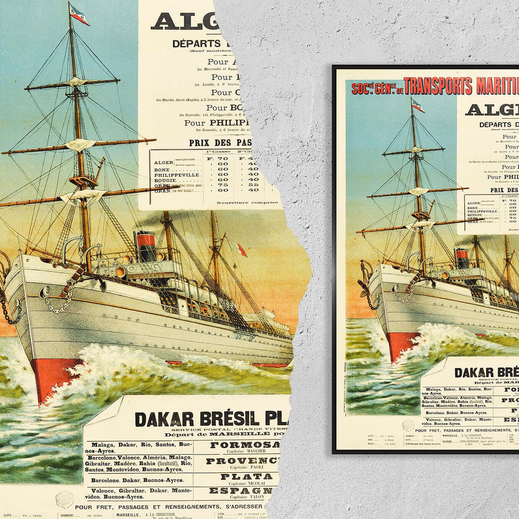 Hi-Res Print - A4, A3...20x30 Zoll... Maritimes Algerien Südamerika Kreuzfahrt Reisen, 1910 - Antikes Transportplakat