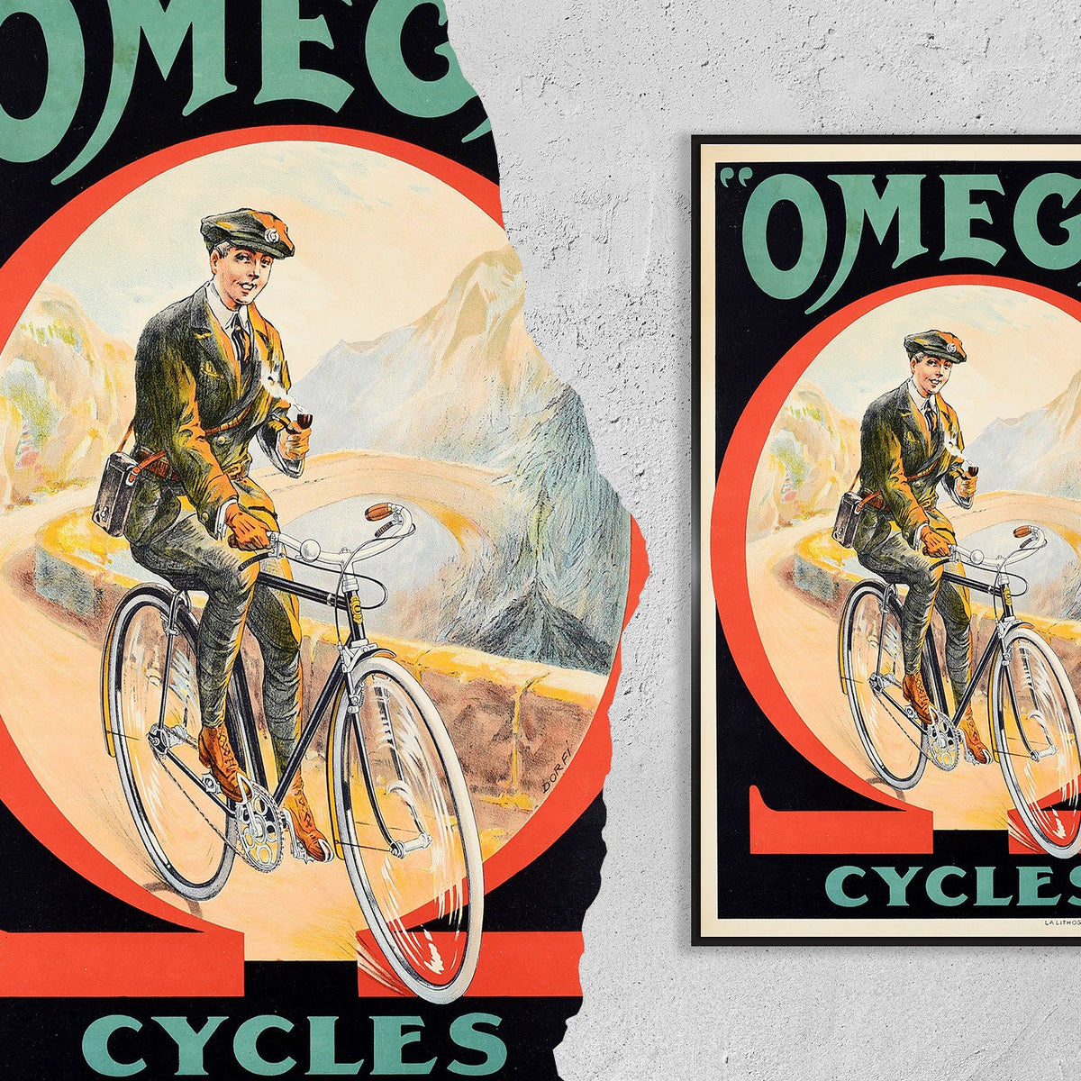 Hi-Res Druck - A4, A3...20x30 Zoll... Omega Cycles Dorfinant Fahrrad, 1920 - Vintage Fahrradwerbeplakat