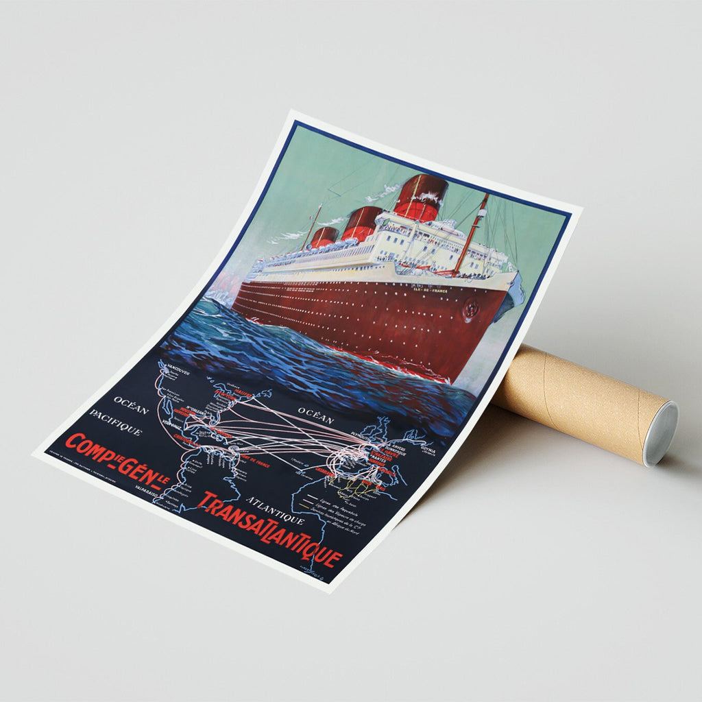 Hi-Res Druck - A4, A3...20x30 Zoll... Sebille Albert Compagnie Generale Transatlantique Paquebot Ile De France - Reiseboot Plakat