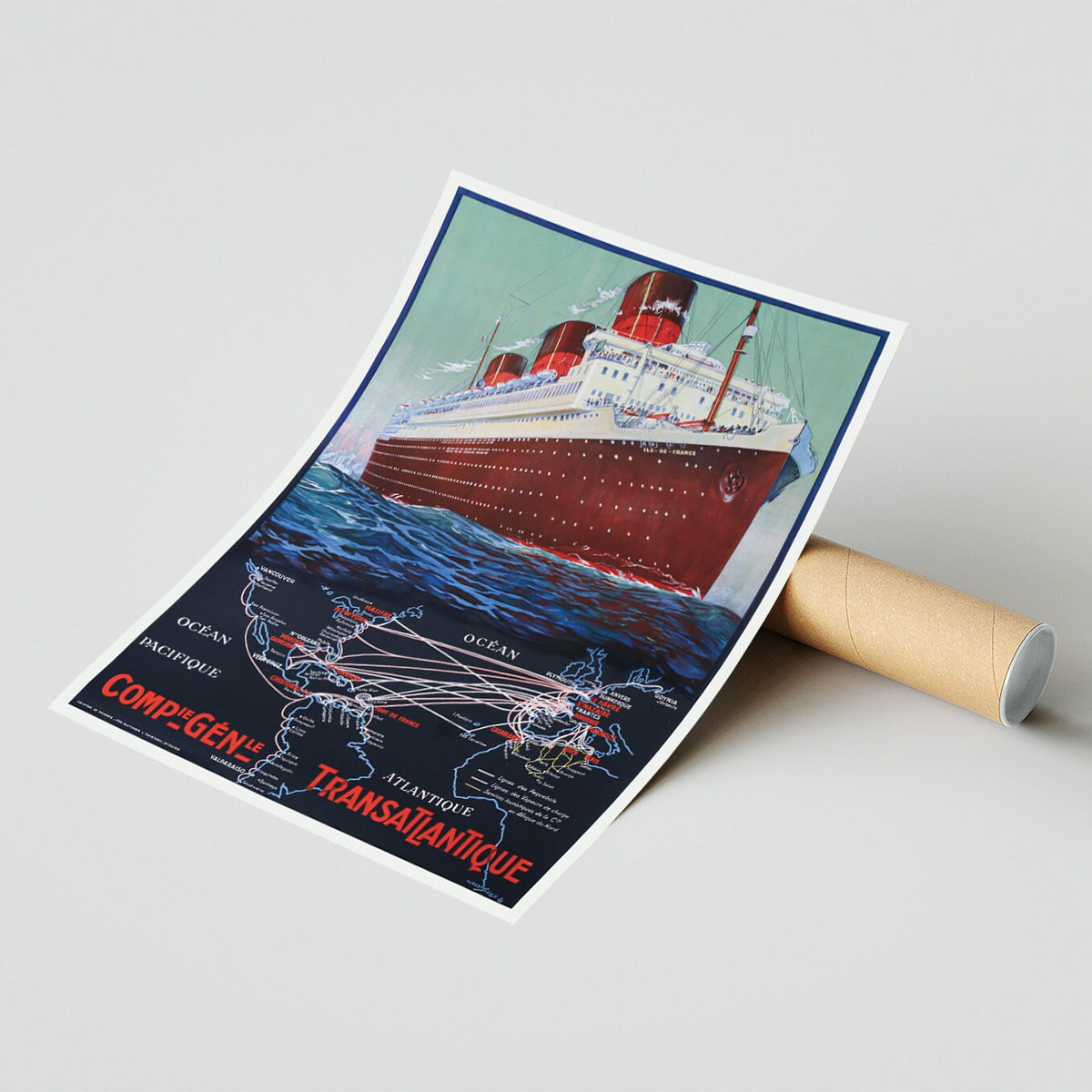 Hi-Res Druck - A4, A3...20x30 Zoll... Sebille Albert Compagnie Generale Transatlantique Paquebot Ile De France - Reiseboot Plakat