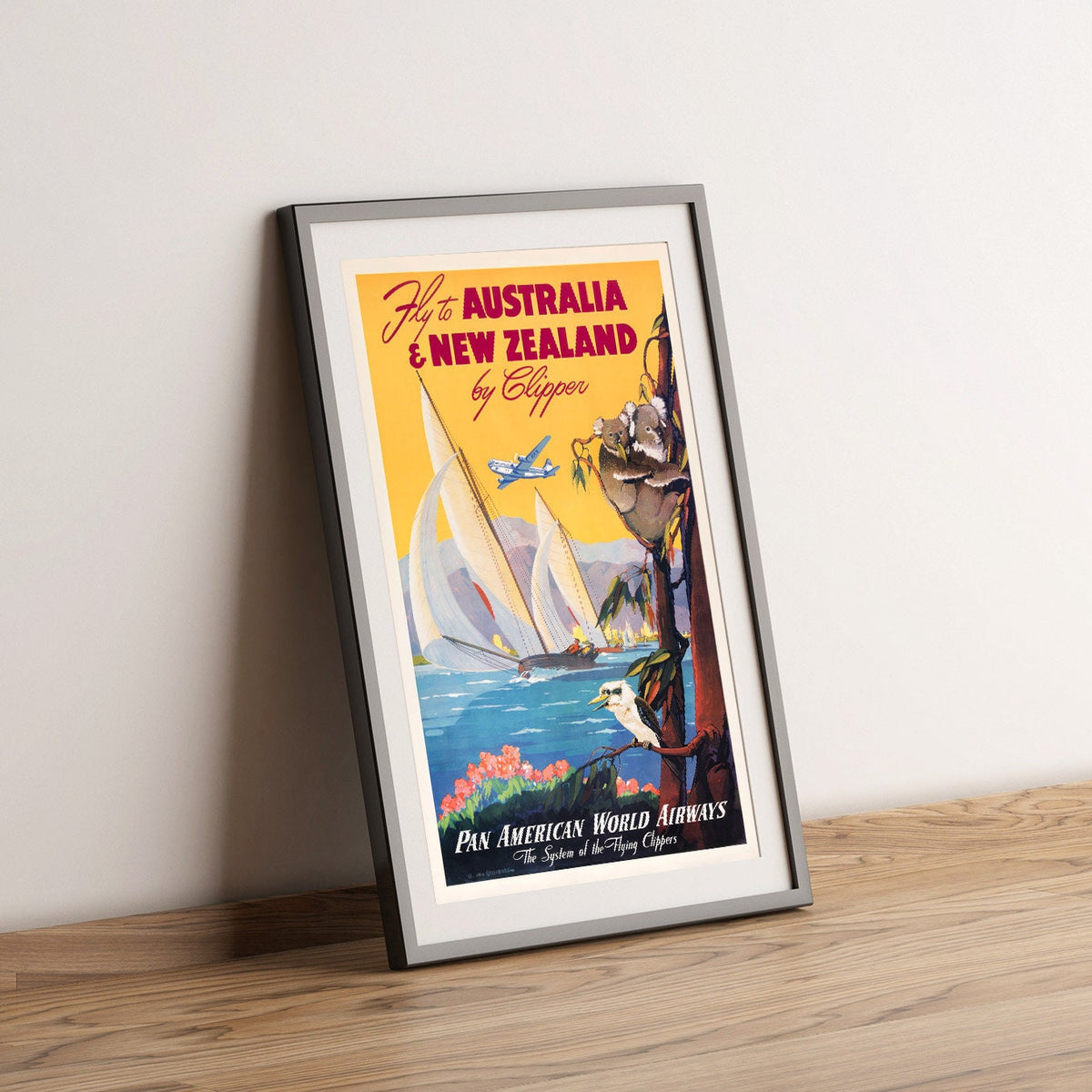 Vintage Fine Art Poster - A4, A1...20x30 Zoll... Pan American - Australien Neuseeland - Vintage Fluglinien-Druck