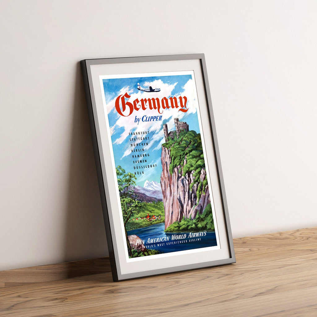 Vintage Fine Art Poster - DIN A4, DIN A1...70x100 cm... Pan American World Airways - Besuchen Sie Deutschland - Vintage Airline-Druck