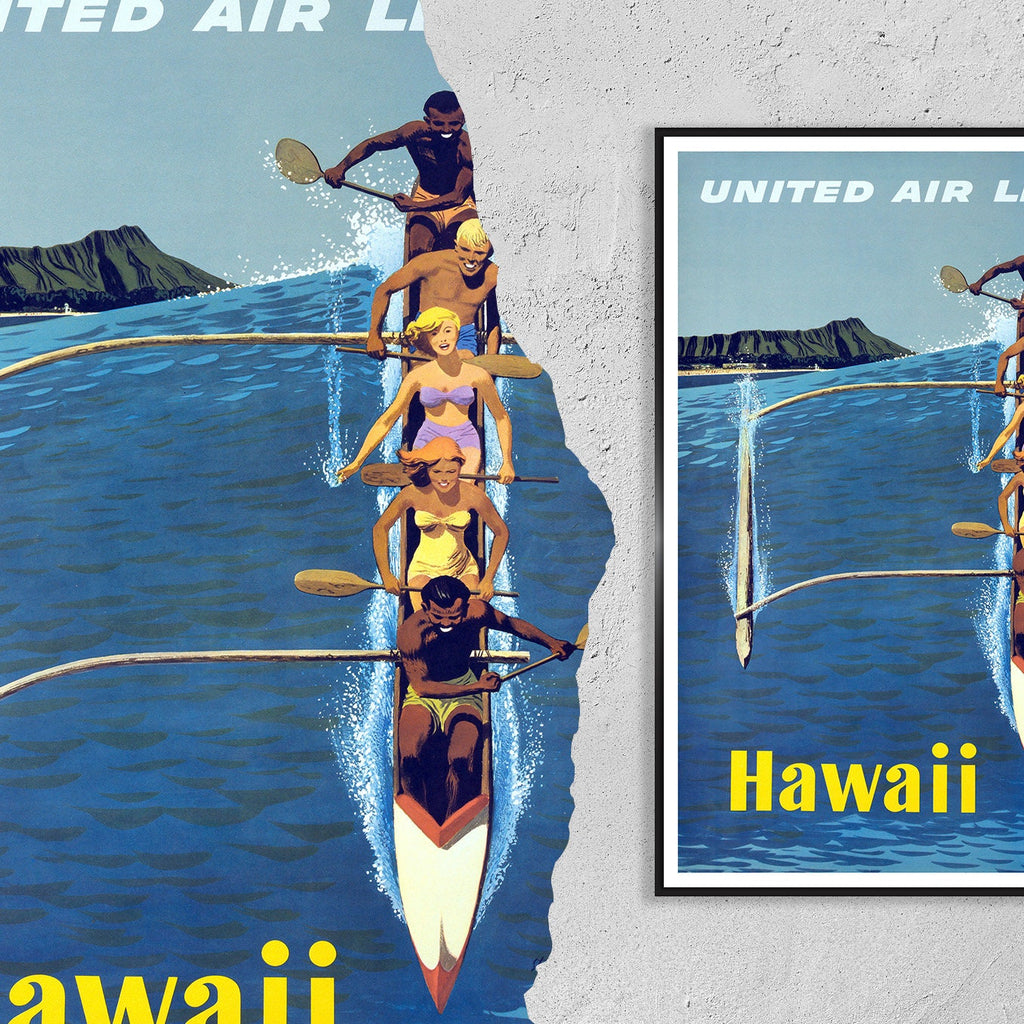 Hi-Res Druck - A4, A3...20x30 Zoll... United Air Line, Visit Hawaii - Vintage Airline Poster