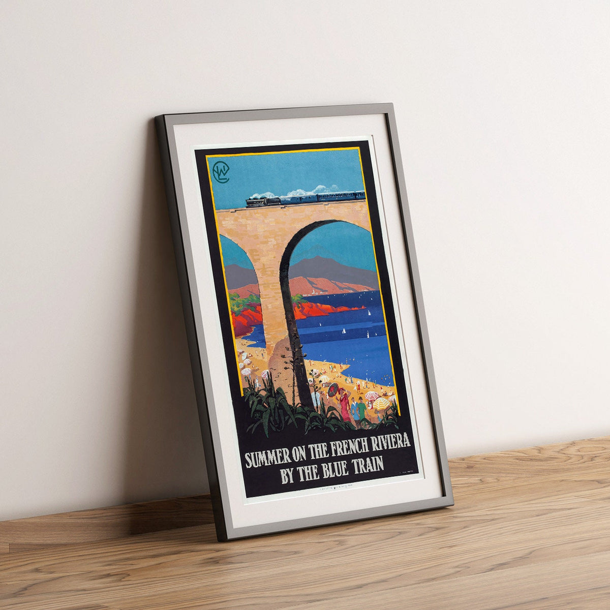 Hochauflösender Druck – A4, A3 ... 20x30 Zoll ... Sommer an der französischen Riviera mit dem Blauen Zug, Transport – Vintage-Reiseplakat