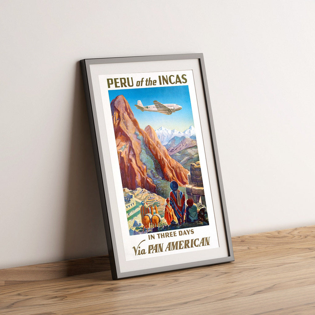 Vintage-Kunstdruckplakat – A4, A1... 20x30 Zoll... Pan American World Airways – Peru in drei Tagen besuchen – Vintage-Fluglinienplakat