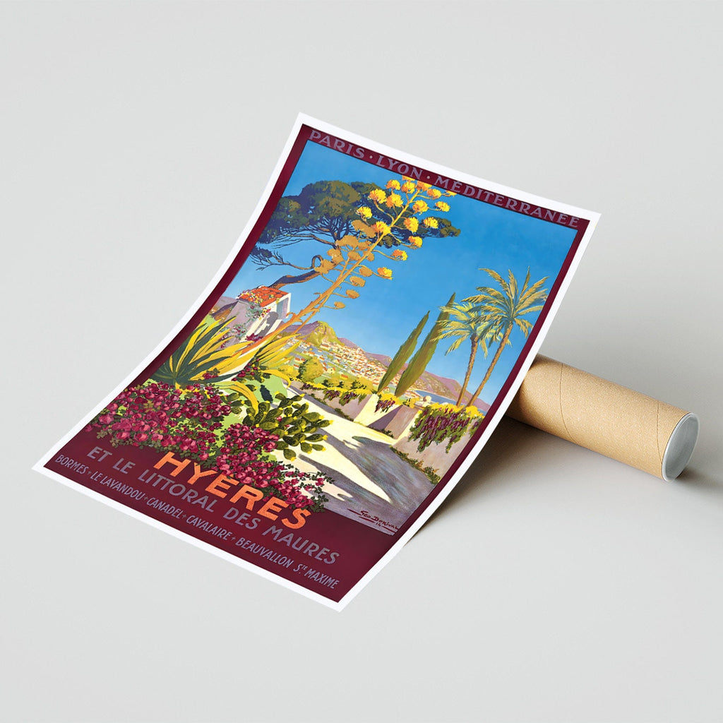 Vintage Kunstdruck-Poster – A4, A1...20x30 Zoll... Hyères, Paris, Lyon, Mittelmeer – Südfrankreich, PLM – Reise-Städte-Poster