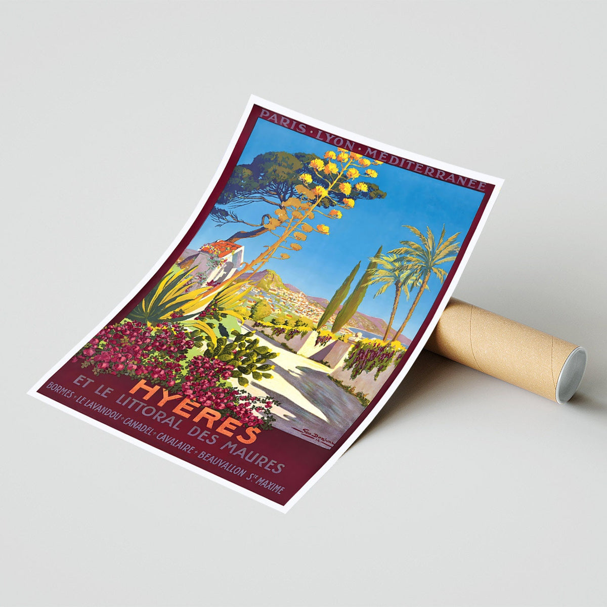 Vintage Kunstdruck-Poster – A4, A1...20x30 Zoll... Hyères, Paris, Lyon, Mittelmeer – Südfrankreich, PLM – Reise-Städte-Poster