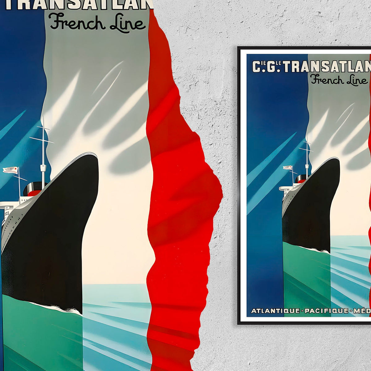 Hi-Res Print - A4, A3...20x30 inch... Transatlantique, French Line, Pasifique-Mediterranee - Vintage Transportplakat