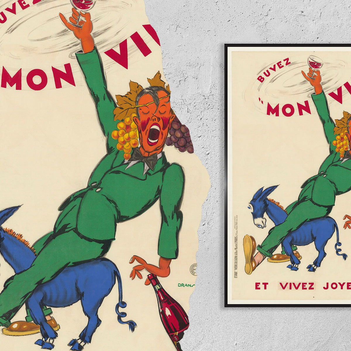 Hi-Res Druck - A4, A3...20x30 Zoll... Buvez Mon Vin, Et Vivez Joyeux - Frankreich Vintage Getränke-Poster