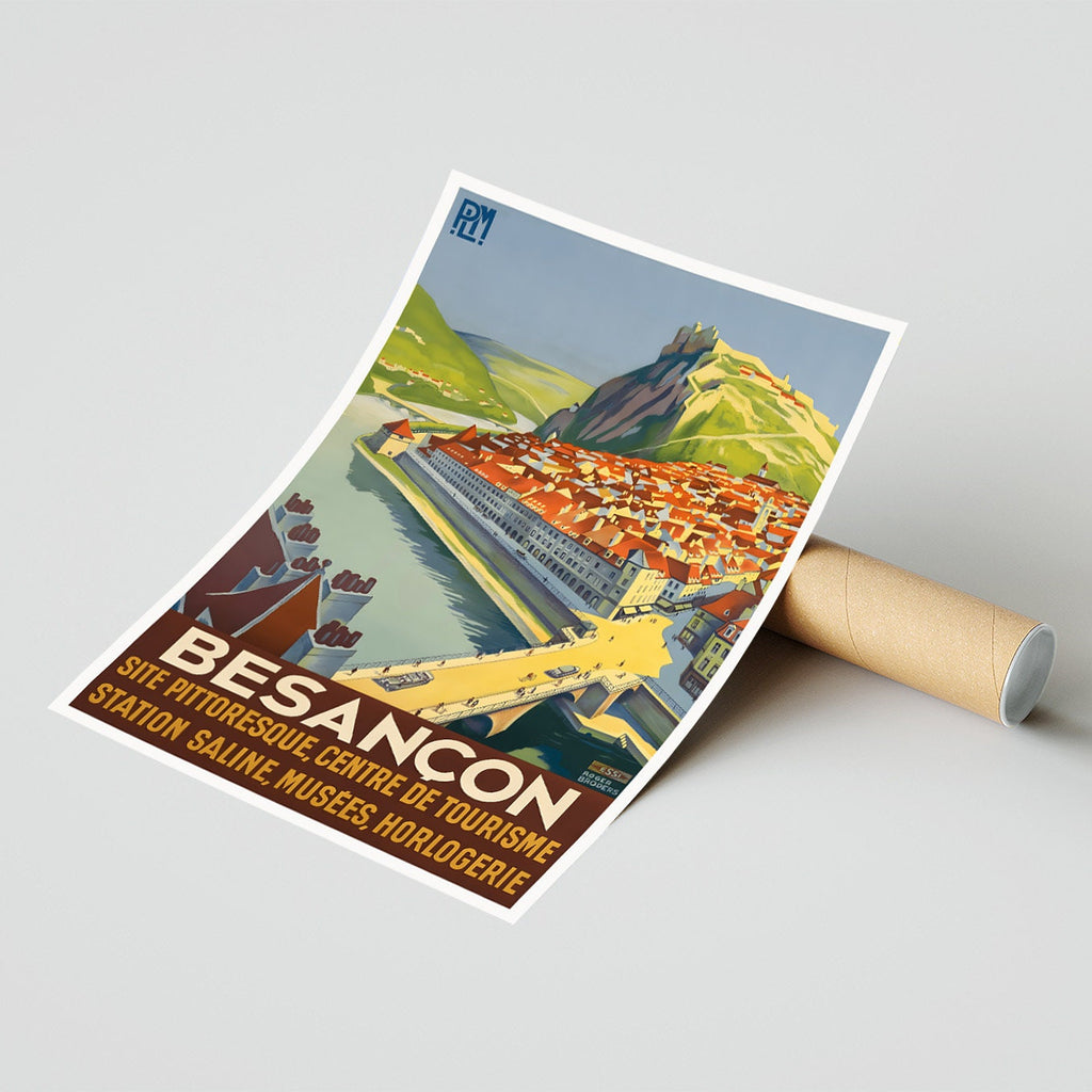 Vintage Fine Art Poster - A4, A1...20x30 Zoll... Besançon, Centre De Tourisme - Südfrankreich, PLM - Reise Stadt Eisenbahn Werbung Druck