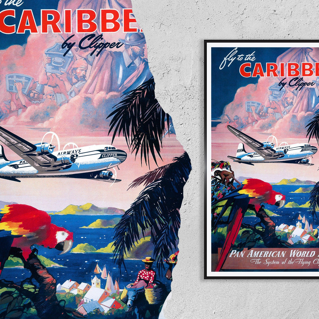 Vintage Kunstdruck-Poster – A4, A1...20x30 Zoll... Pan American World Airways – Fliegen Sie in die Karibik – Vintage Airline-Druck