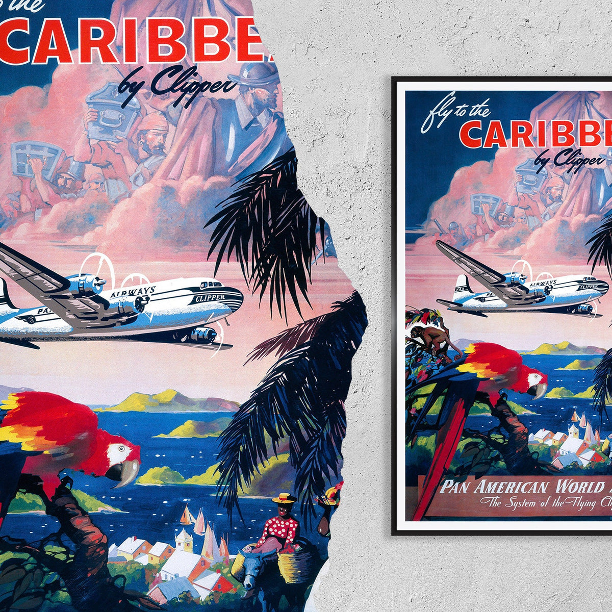 Vintage Kunstdruck-Poster – A4, A1...20x30 Zoll... Pan American World Airways – Fliegen Sie in die Karibik – Vintage Airline-Druck