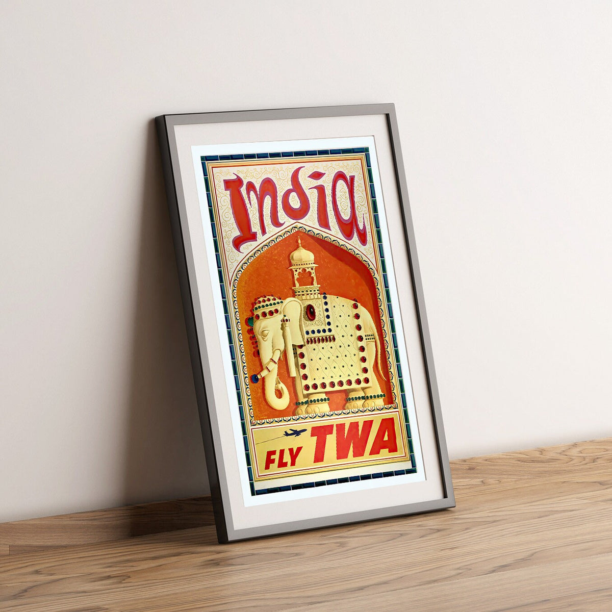 Hi-Res Druck - A4, A3...20x30 Zoll... Fly TWA, Visit India - Vintage Airline Poster