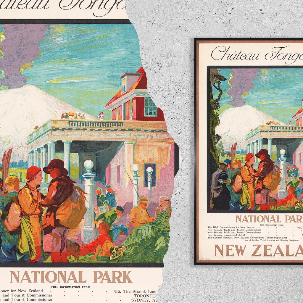 Hochauflösender Druck - A4, A3...20x30 Zoll... Besuchen Sie Neuseeland, Nationalpark, 1960 - Vintage-Reiseplakat