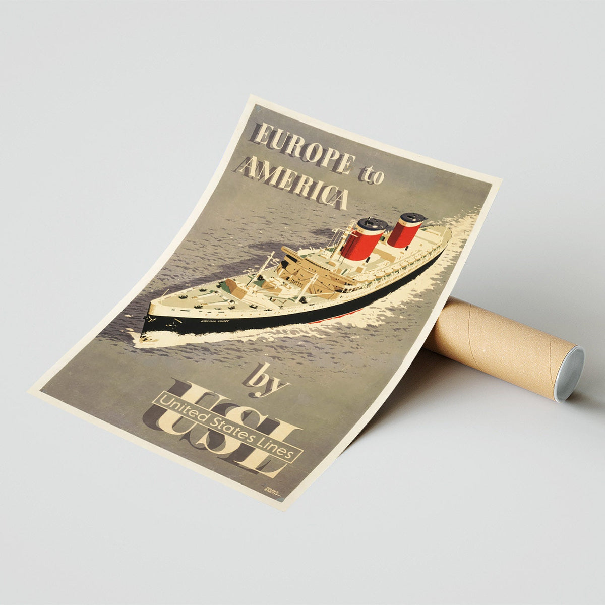 Hochauflösender Druck - A4, A3...20x30 Zoll... Europa nach Amerika, von United States Lines - Vintage-Schiffsposter