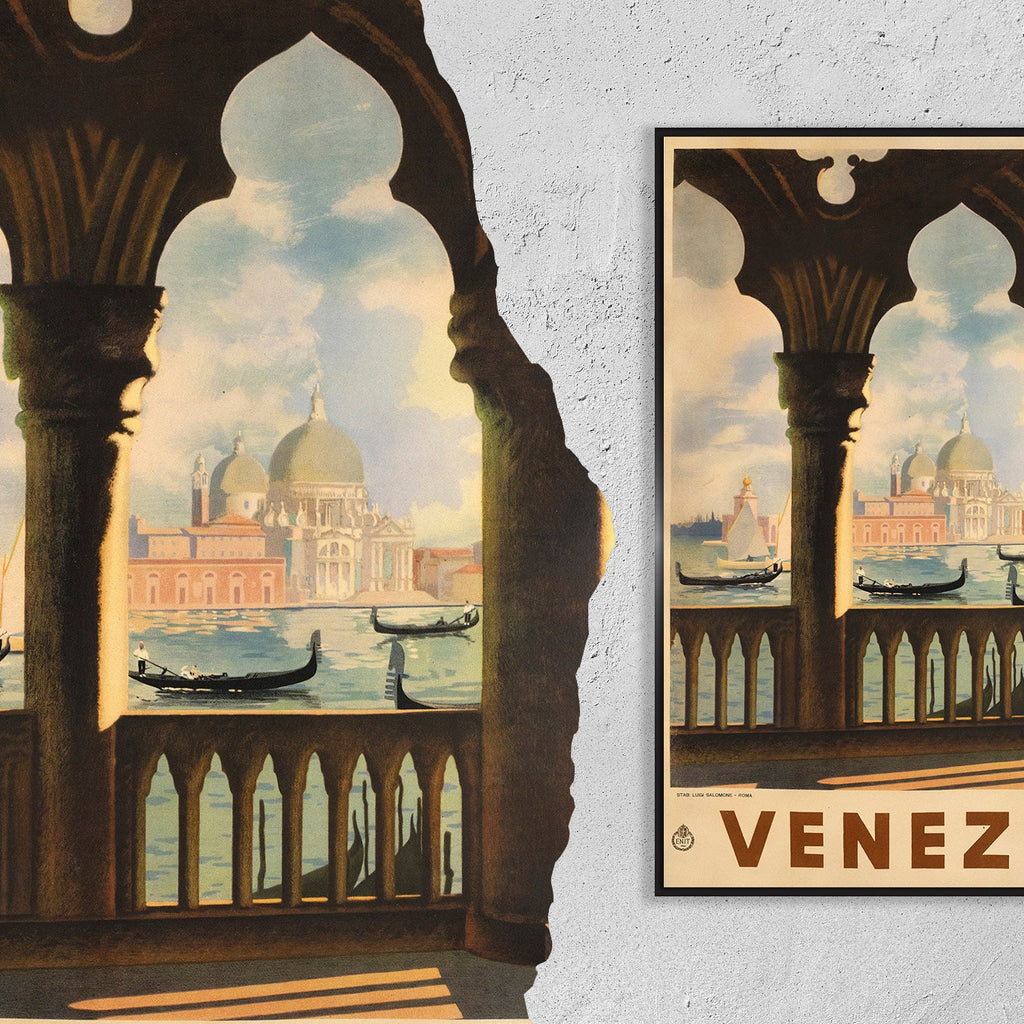 Hochauflösender Druck – A4, A3... 18x27 Zoll... Besuchen Sie Venedig, Italien, 1938 – Vintage-Reiseplakat