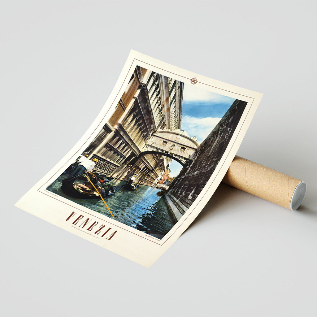 Hi-Res Print - A4, A3...18x27 Zoll... Seufzerbrücke, Venedig, Italien, 1955 - Vintage-Reiseposter