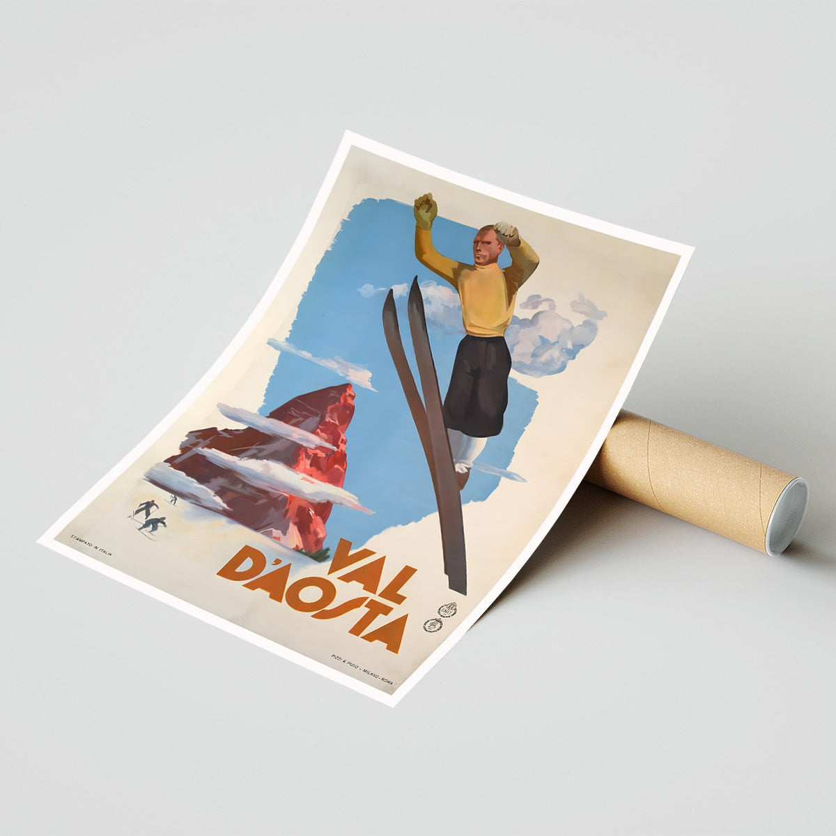Hi-Res Druck - A4, A3...20x30 Zoll... Ski "Val d'Aosta", Italien - Vintage Wintersport Poster, Pizzi und Pizio Edition