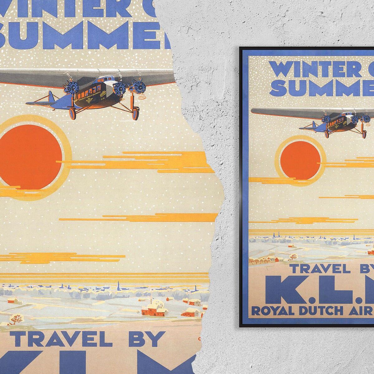 Hochauflösender Druck - A4, A3... 20x30 Zoll... K.L.M. Royal Dutch Air Line, Winter Oder Sommer - Vintage-Fluglinien-Werbeplakat