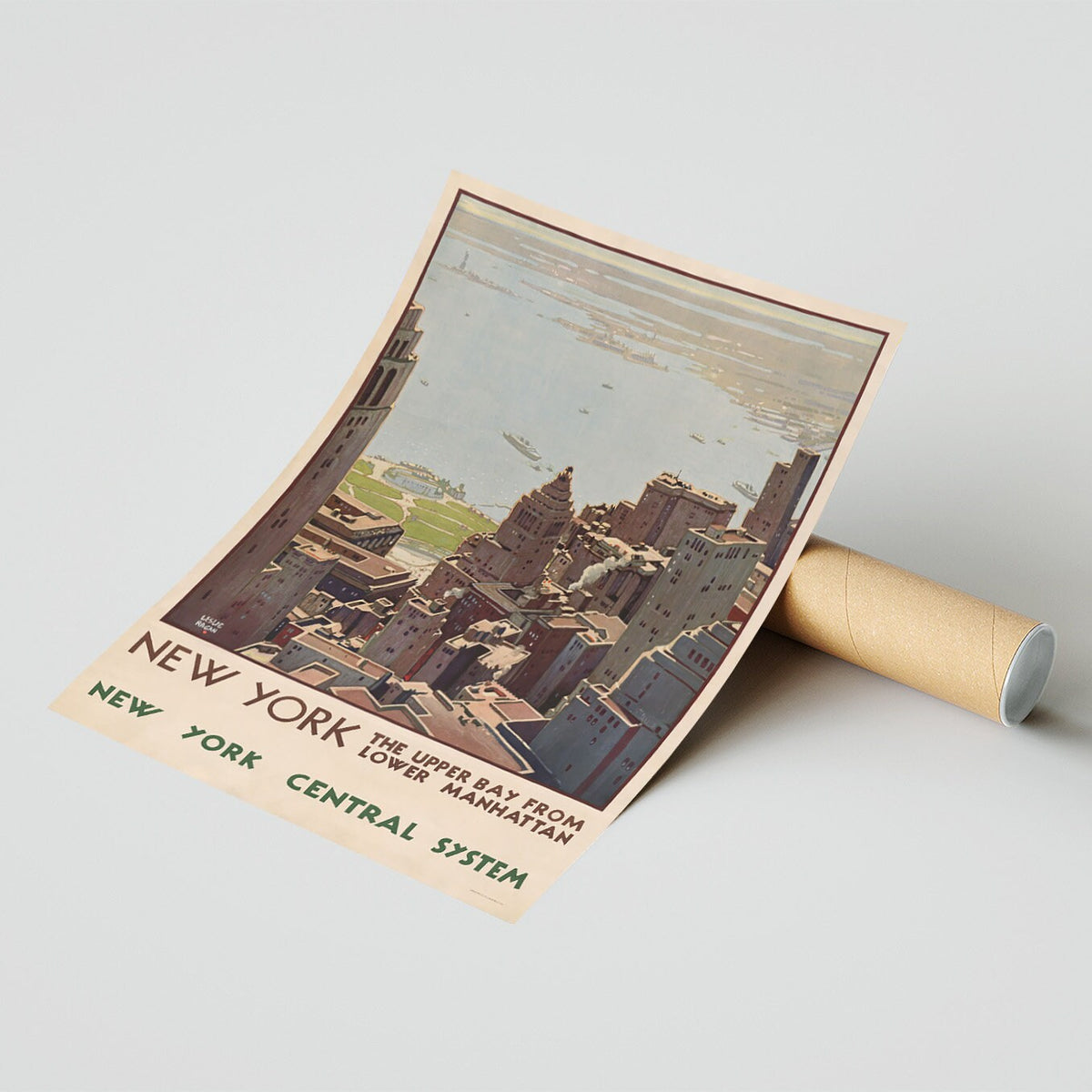 Vintage Fine Art Poster – A4, A1... 20x30 Zoll... Besuchen Sie New York, The Upper Bay From Lower Manhattan – Vintage-Reisewerbedruck