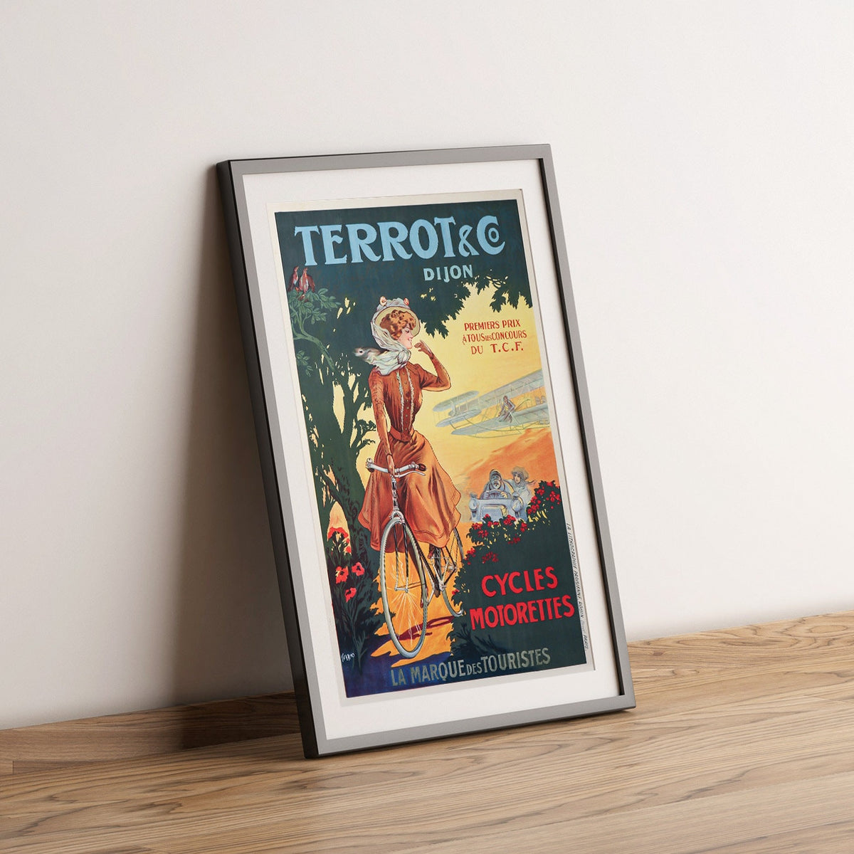 Hochauflösender Druck - A4, A3...20x30 Zoll... Fahrräder Motorräder, Terrot und C, Dijon du TCF, La Marque Des Touristes - Vintage Fahrradwerbeplakat