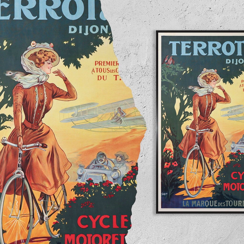 Hochauflösender Druck - A4, A3...20x30 Zoll... Fahrräder Motorräder, Terrot und C, Dijon du TCF, La Marque Des Touristes - Vintage Fahrradwerbeplakat