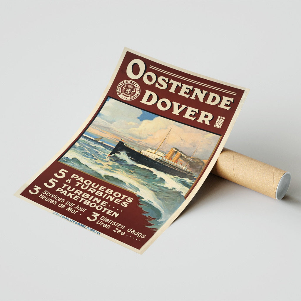 Hi-Res-Druck - A4, A3...20x30 Zoll... Oostende Dover, 5 Paquebots à turbines, Matteoda Angelo ROSSOTTI, 1910, Reiseboot-Poster
