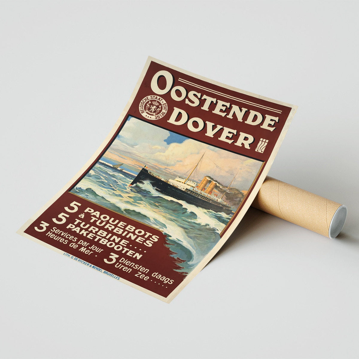 Hi-Res-Druck - A4, A3...20x30 Zoll... Oostende Dover, 5 Paquebots à turbines, Matteoda Angelo ROSSOTTI, 1910, Reiseboot-Poster