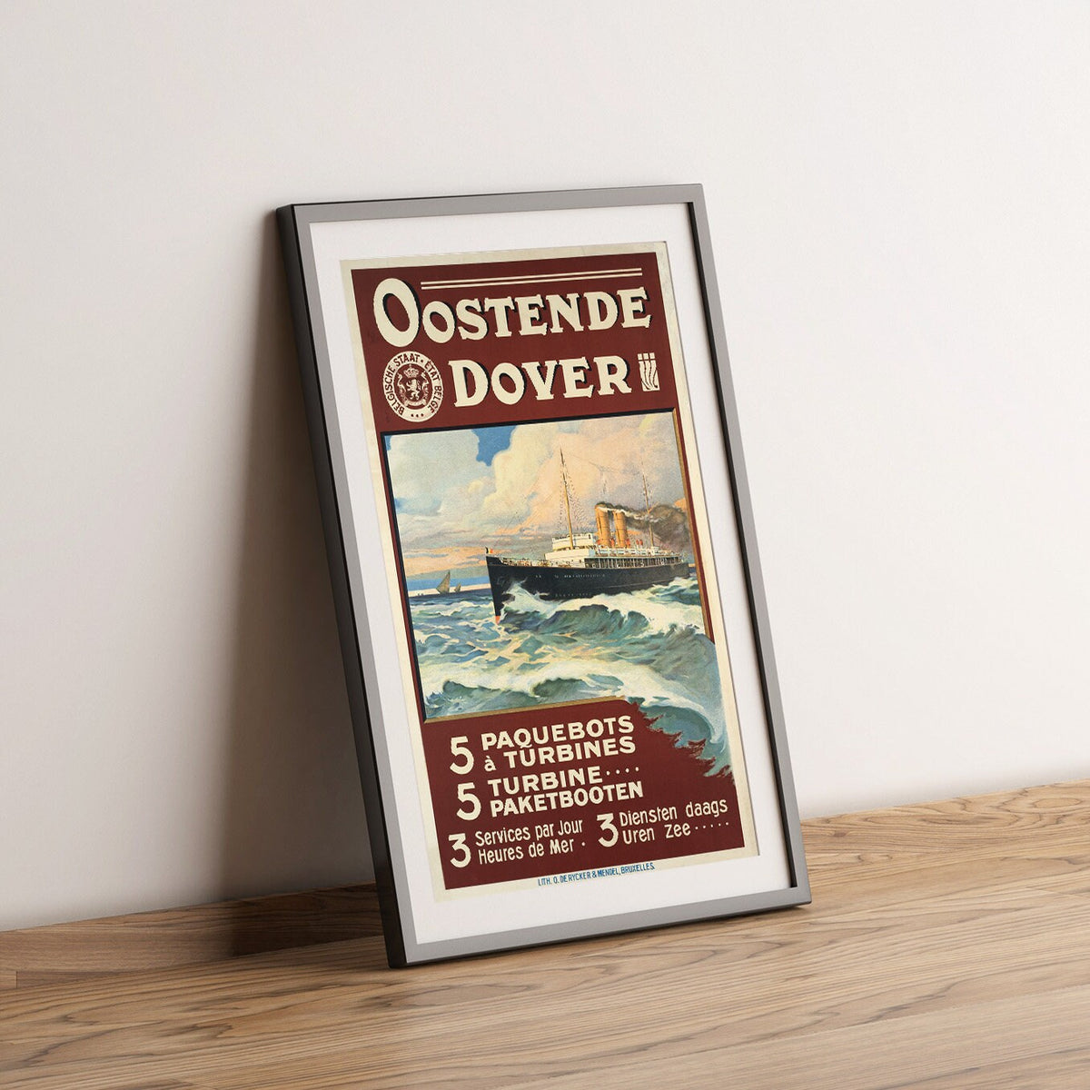Hi-Res-Druck - A4, A3...20x30 Zoll... Oostende Dover, 5 Paquebots à turbines, Matteoda Angelo ROSSOTTI, 1910, Reiseboot-Poster