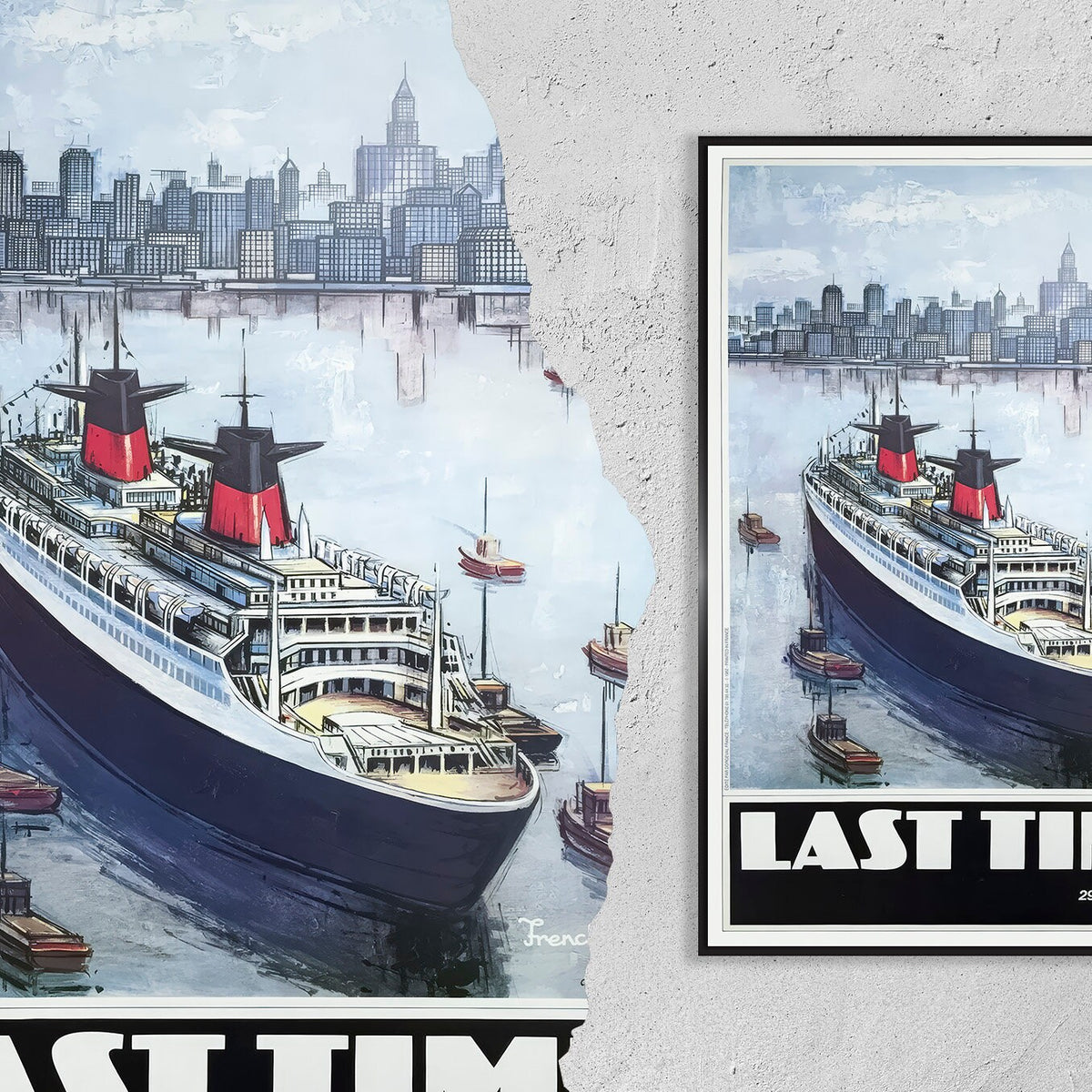 Hi-Res Print - A4, A3...18x27 Zoll... French Line Transatlantique, Last Time, Paris, Trans-Atlantic,, New-York, 1974, Travel Boat Poster