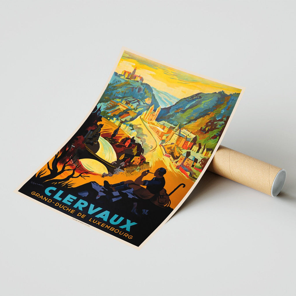 Hi-Res Print - A4, A3...20x30 Zoll... Werbeplakat für Clerf - Großherzogtum, Luxemburg, 1935 - Vintage-Reiseplakat
