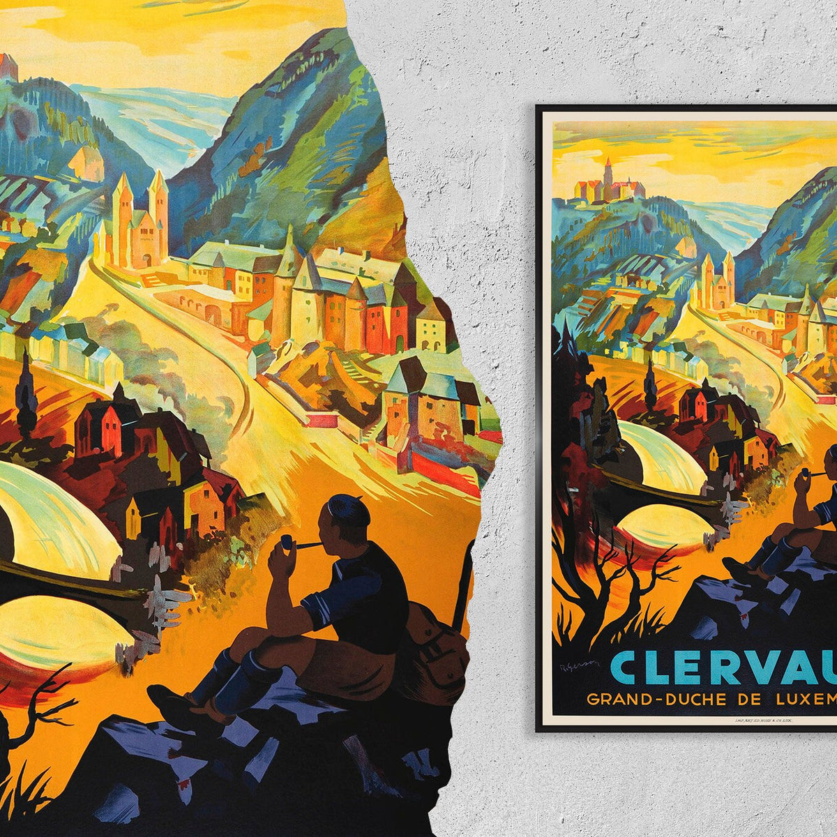 Hi-Res Print - A4, A3...20x30 Zoll... Werbeplakat für Clerf - Großherzogtum, Luxemburg, 1935 - Vintage-Reiseplakat