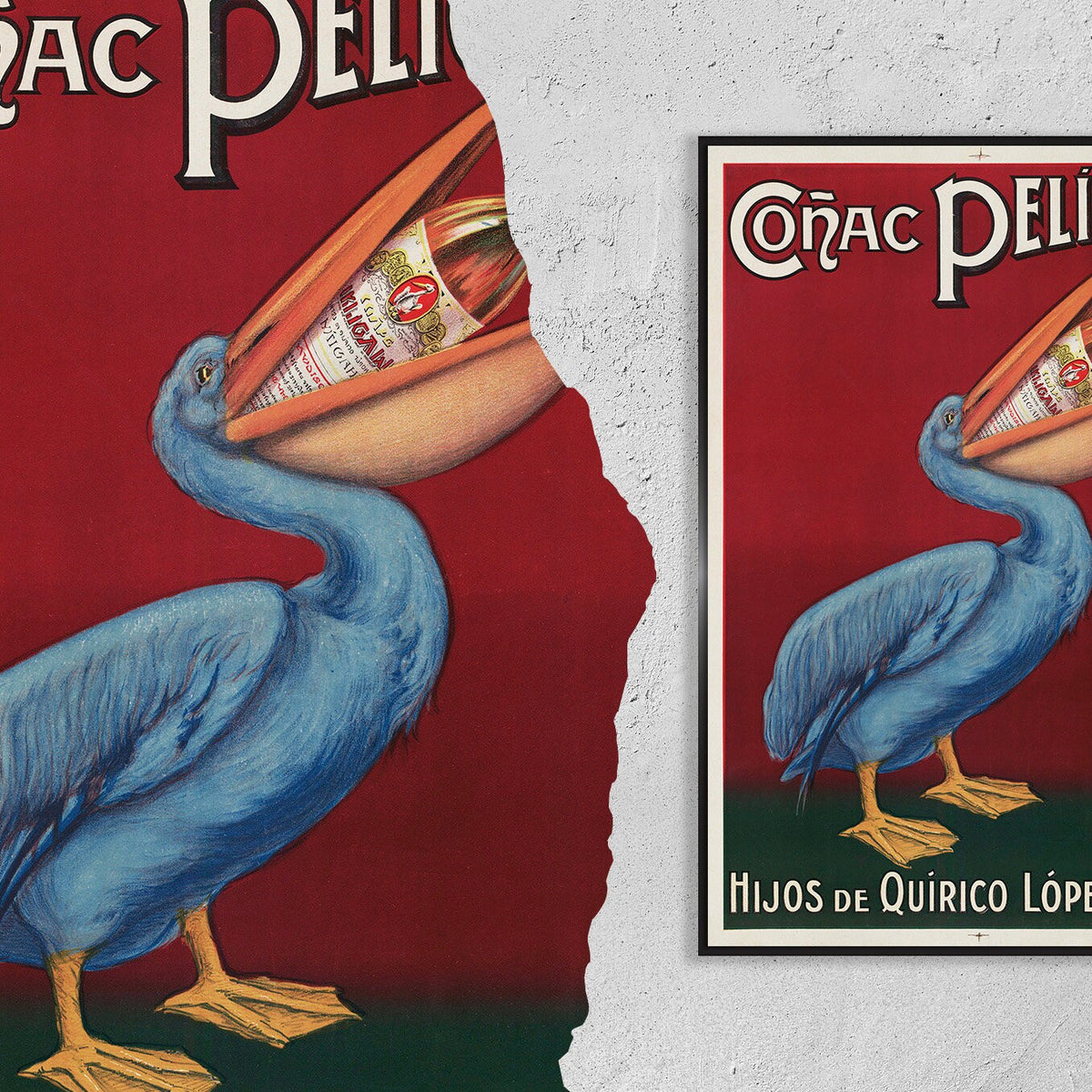 Hochauflösender Druck – A4, A3... 20x30 Zoll... Cognac Pelicano, Hijos De Quirico Lopez, Malaga – Vintage Alkoholgetränke-Poster