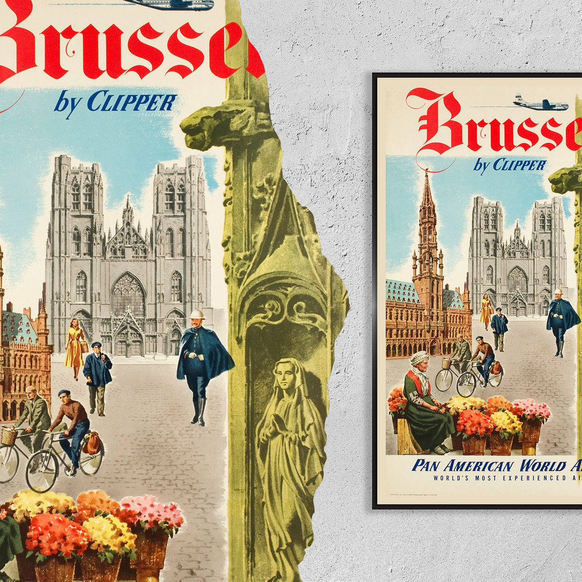Hi-Res-Druck - A4, A3... 20x30 Zoll... Pan American World Airways, Brussels by Clipper, 1951 - Vintage Airline-Werbeplakat