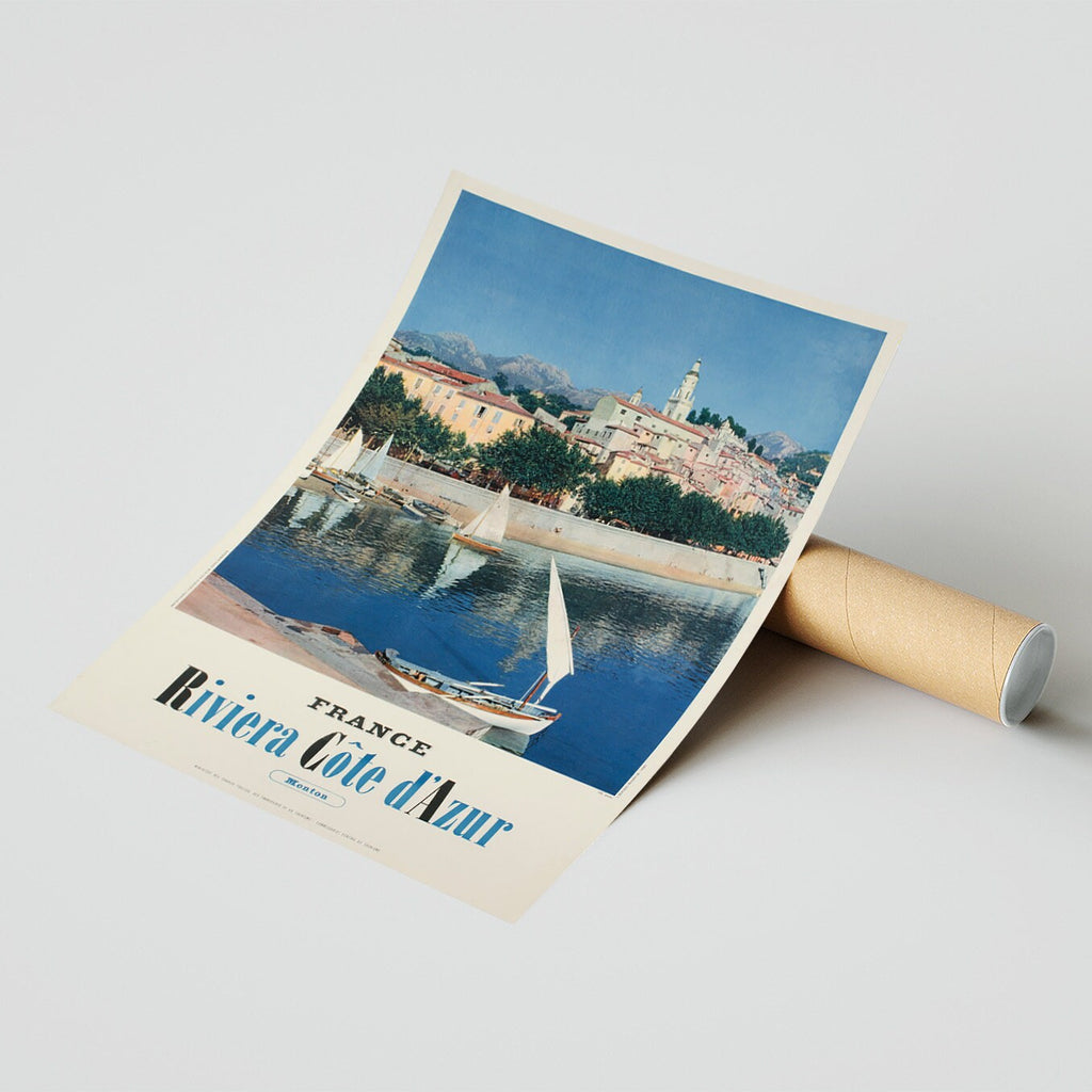 Hi-Res-Druck - A4, A3... 20x30 Zoll... Menton, Riviera, Côte d'Azur, Ph. Petit, 1950 - Vintage-Airline-Werbeplakat